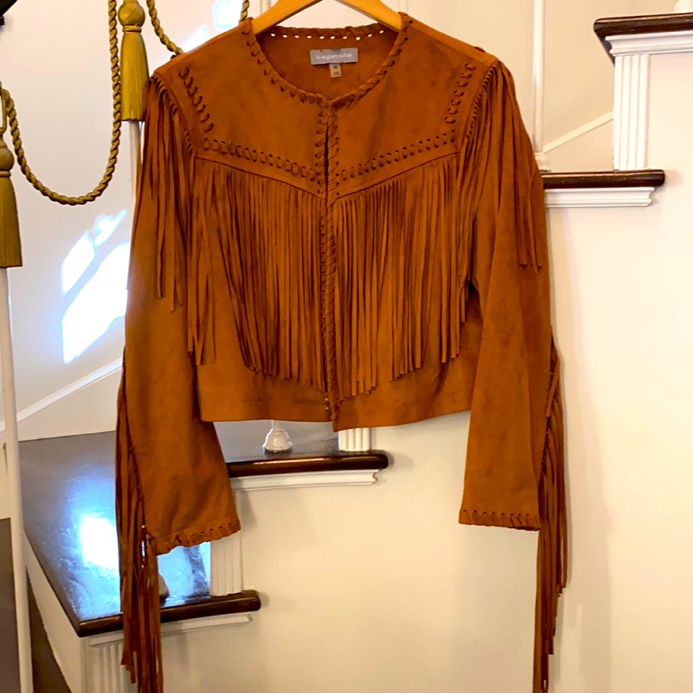 Ultra suede fringed cropped jacket, size M
